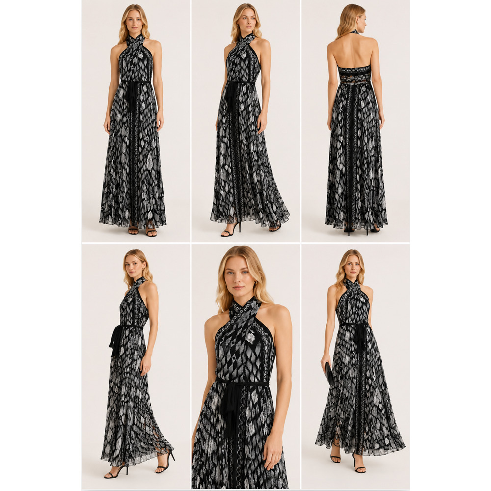 NWT WHITE HOUSE BLACK MARKET WHBM IKAT PRINT HALTER MAXI HALTER DRESS SZ 6 - Picture 10 of 16